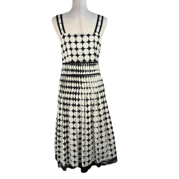 DIMRI SLEEVELESS POLKA DOT SQUARE NECK EMPIRE WAIST DRESS IVORY/BLACK MEDIUM NWT - Picture 8 of 16